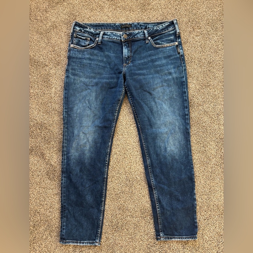 Silver Dark Blue Women's Boyfriend Jeans